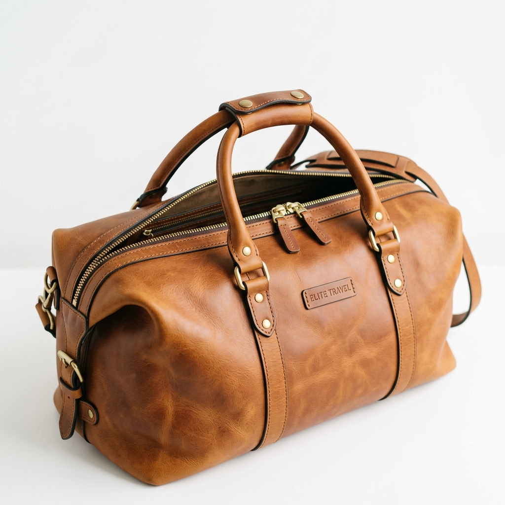 The Weekender Collection — premium tan leather duffel bag
